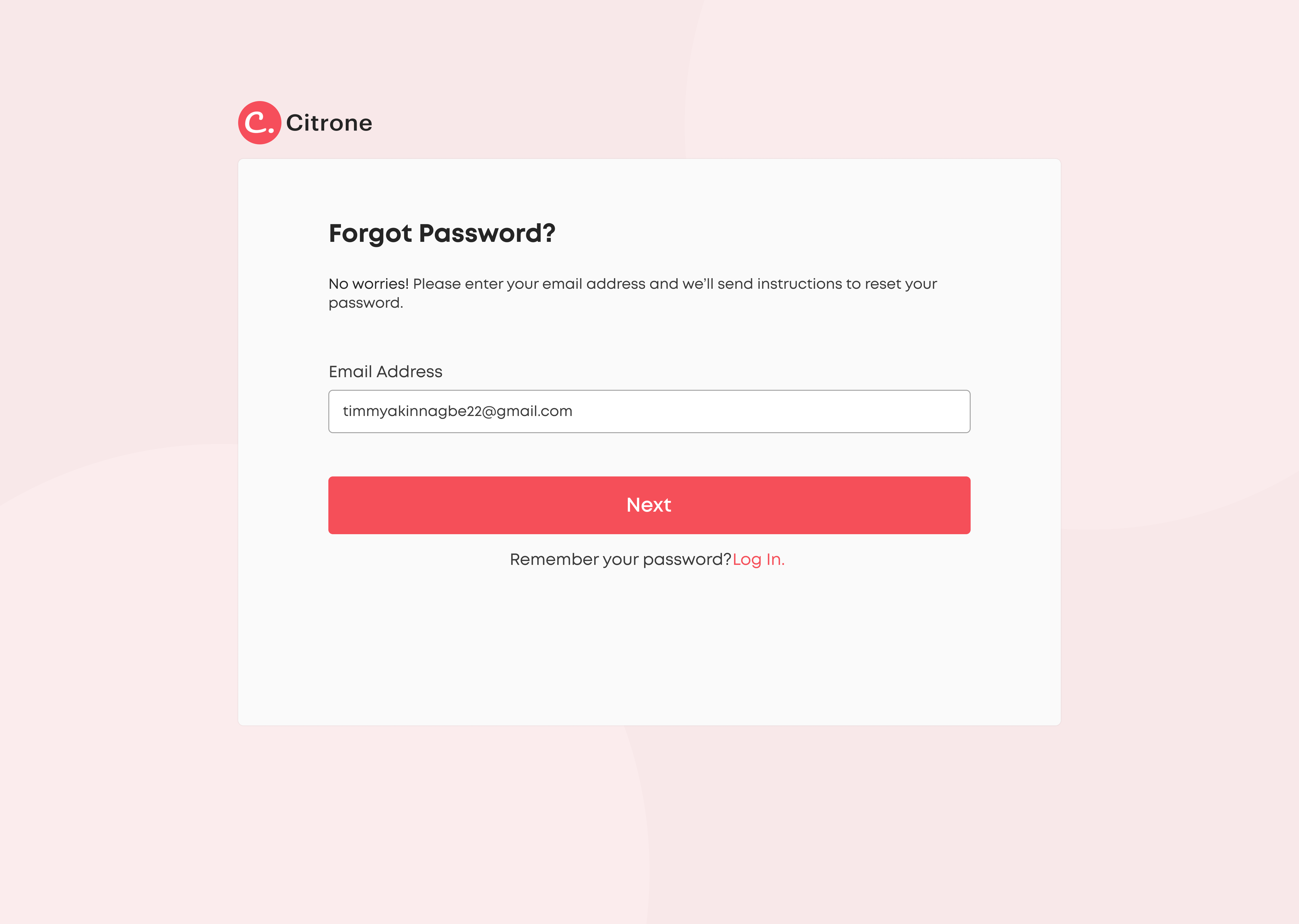image of forget password page