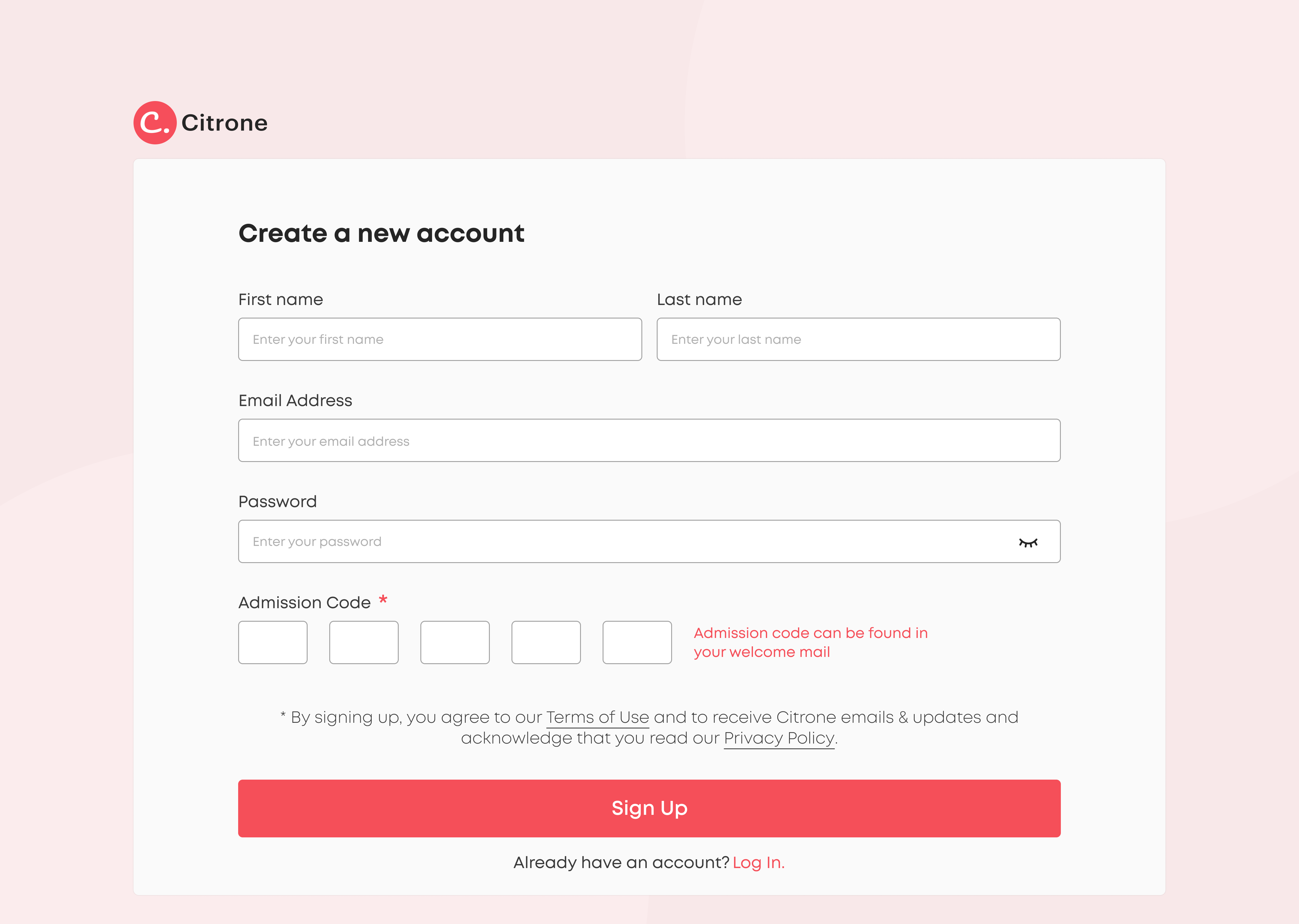 image of sign up page